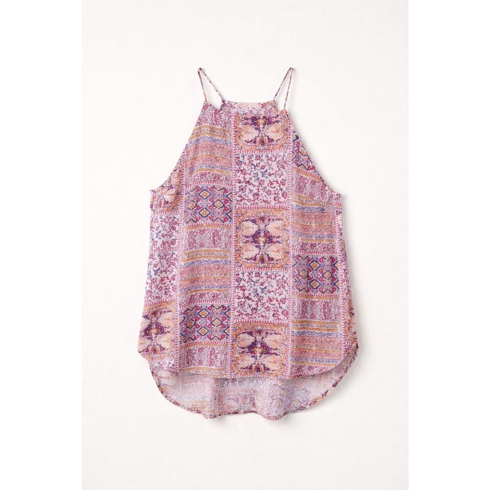 Elodie Boho Patchwork Halter Top L 100% Rayon Sleeveless Floral Paisley Tank